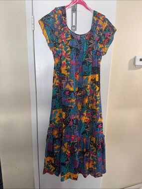 Hilo Hattie Teal, Mustard & Purple Floral Maxi Dress